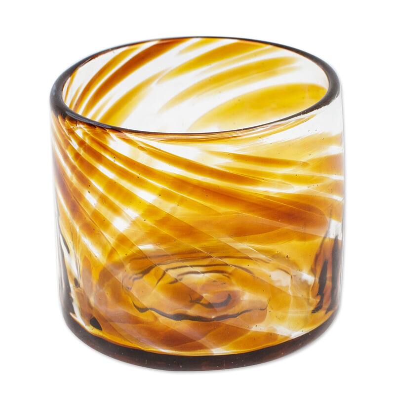 Novica Handmade Amber Relaxation Blown Recycled Glass Juice Glasses (Set Of 4)