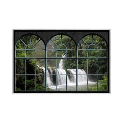 iCanvas "Waterfall Window View" by Unknown Artist Framed