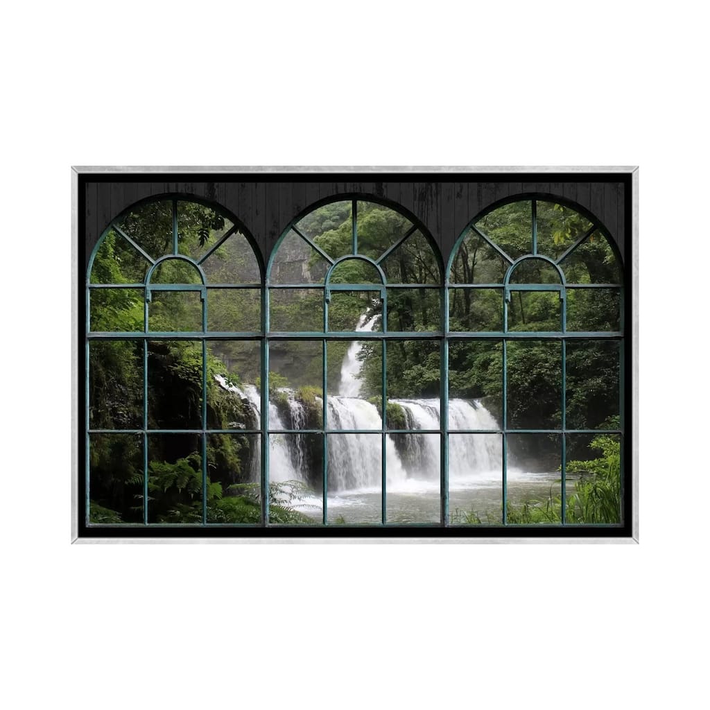 iCanvas "Waterfall Window View" by Unknown Artist Framed