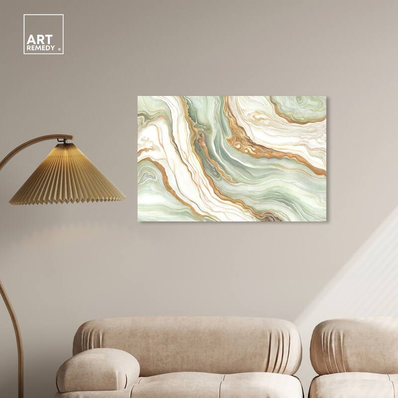 Art Remedy Green And Gold Gallery Wrapped Mineral, Agate & Geode 1 Piece Canvas Wall Art