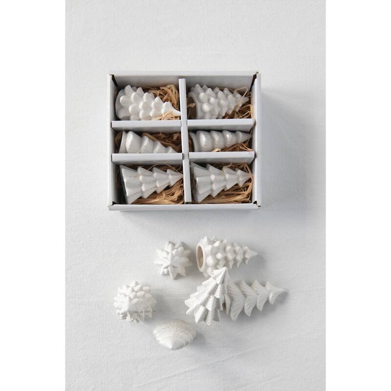 Stoneware Trees, Set of 6 - White - White