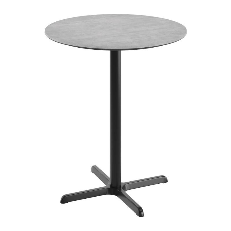 Commercial HPL Tabletop with Bar Height Crisscross Base - 36"W x 36"D x 42"H - Gray Faux Concrete/Black Base
