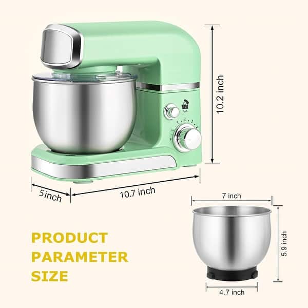 dimension image slide 7 of 8, 3.2Qt Stand Mixer, 6-Speed Lightweight Kitchen Mixer with Whisk, Hook