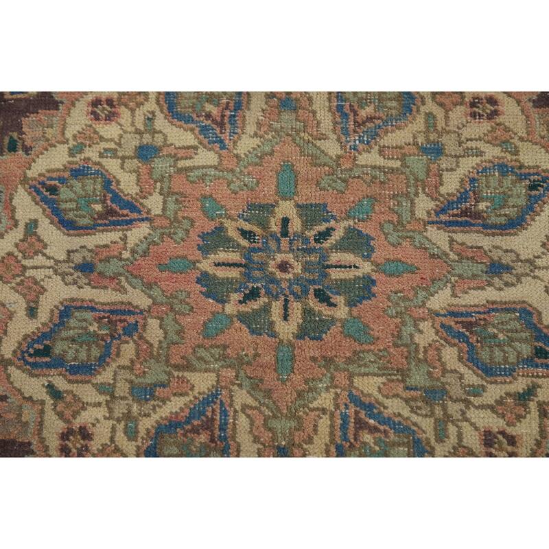 Medallion Tabriz Persian Vintage Rug Hand-Knotted Pink Wool Carpet - 6'10" x 9'8"