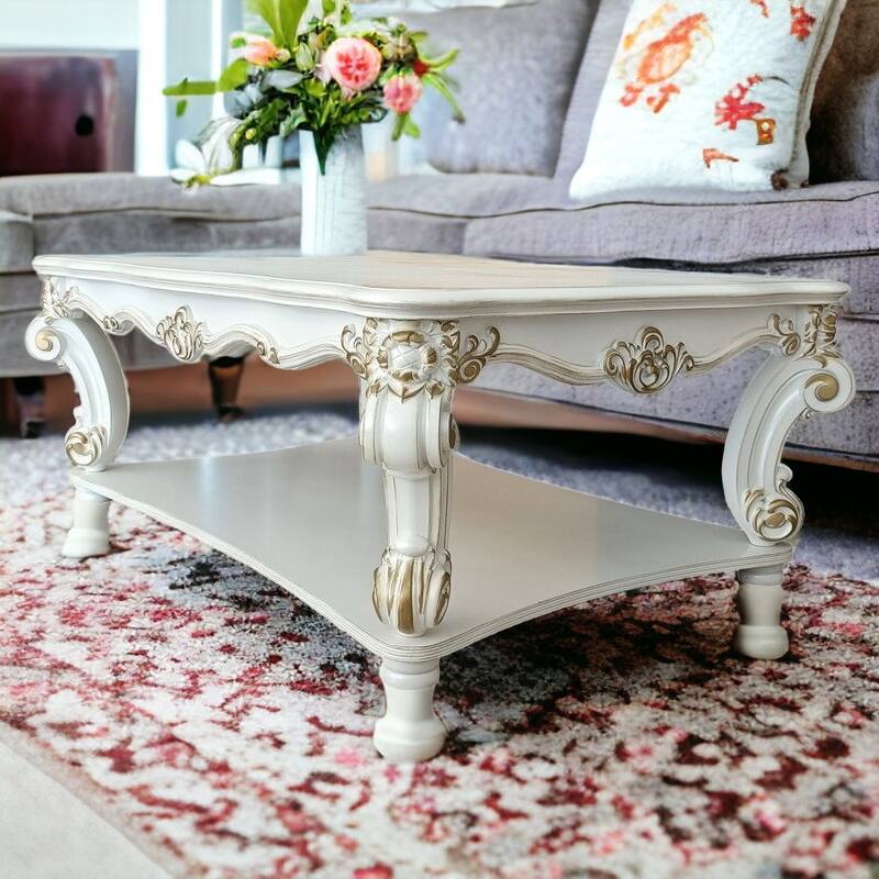 58" Pearl Rectangular Coffee Table with shelf - 58