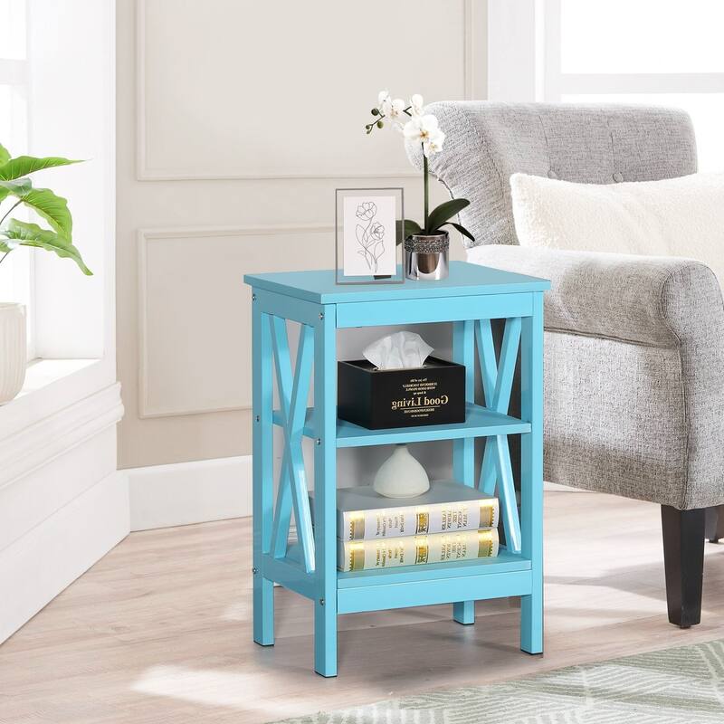 Modern Nightstand with 3-Tier Storage Shelves - Light Blue