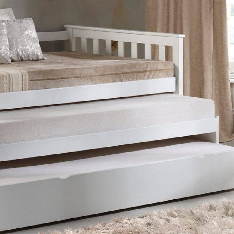 Twin Size Cominia Solid Pine Daybed & PullOut Bed in White (Bottom