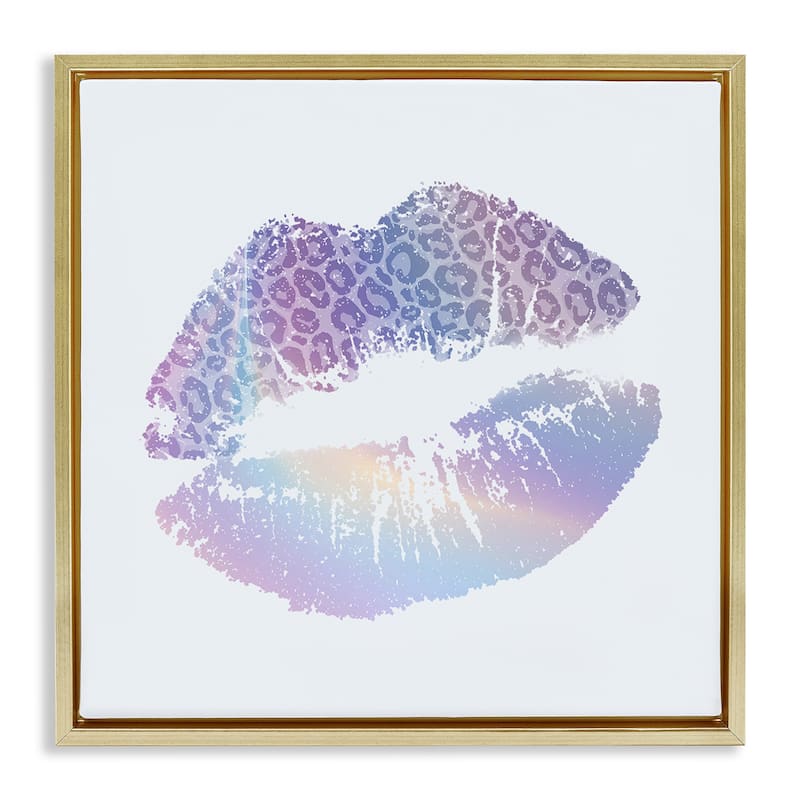 Stupell Glam Patterned Kiss Framed Floater Canvas Wall Art Design By Kim Allen - 18 x 18 - Gold