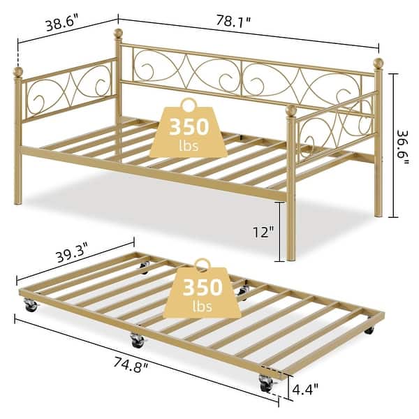 dimension image slide 3 of 4, Twin Metal Daybed Frame
