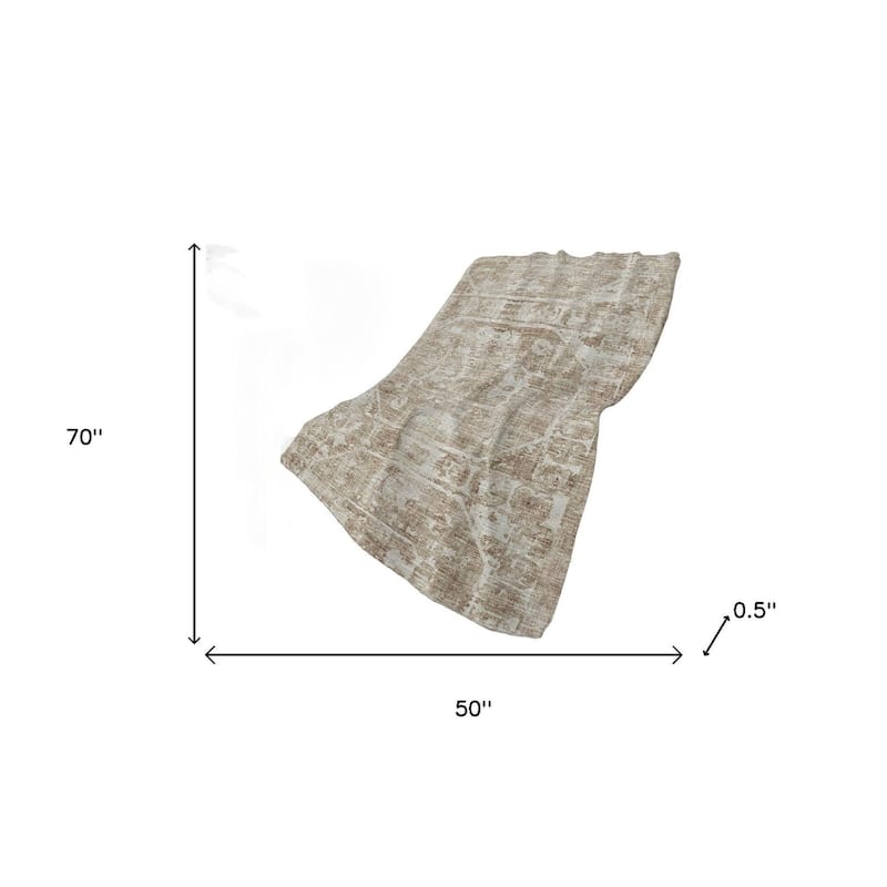 HomeRoots 50" X 70" Beige And Ivory Damask Polyester Woven Plush Throw Blanket