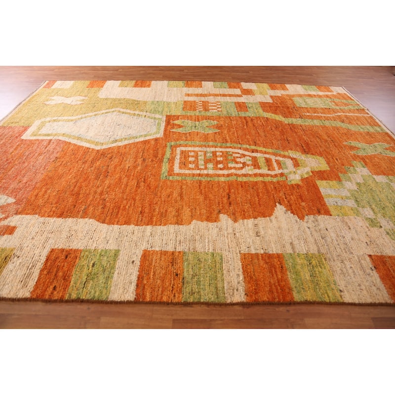 Orange Geometric Moroccan Oriental Large Rug Handmade Wool Carpet - 10'4" x 13'8"