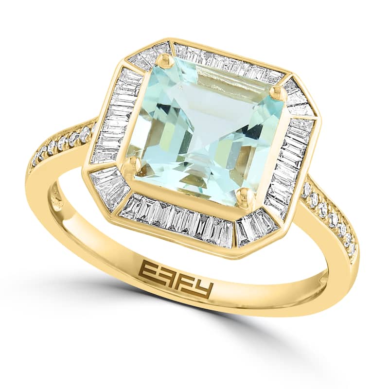 EFFY 14K Gold Baguette Diamond,Aquamarine Emerald Cut Ring