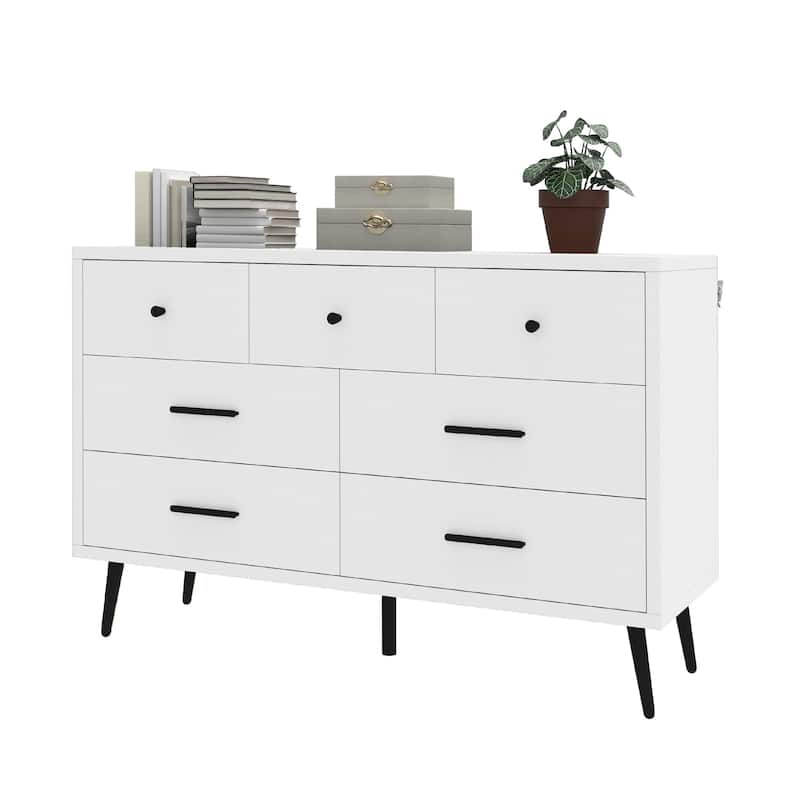 Moasis 7 Drawer Double Dresser Storage Dresser - White - 7-drawer