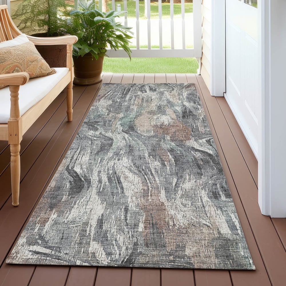 Machine Washable Indoor/ Outdoor Brushstrokes Modern Chantille Rug