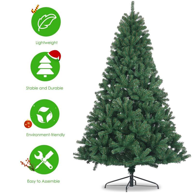 7.5Ft Christmas Tree,Full Natural Spruce Fir Tree,Metal Base - Home Christmas Holiday Ornaments
