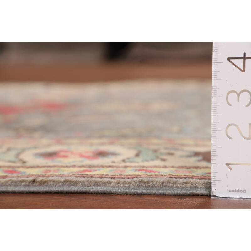 Gray Floral Kazak Oriental Area Rug Hand-Knotted Wool Carpet - 4'1" x 5'11"