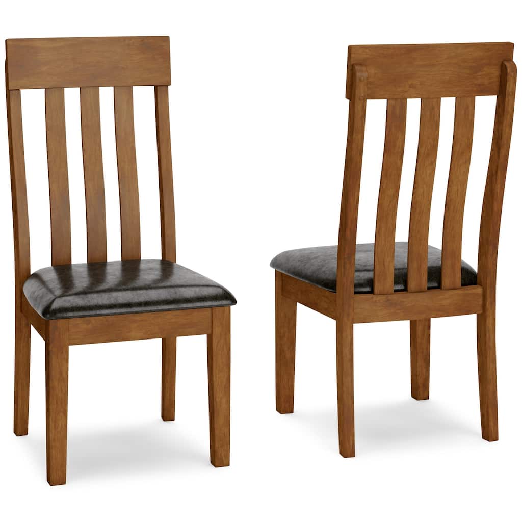 Raly Dining Side Chair Set of 2, Brown Faux Leather Seat, Slated Back