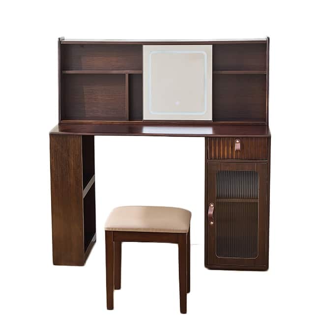 Elegant makeup vanity desk with 3 modes Adjustable Lighted Mirror,modern dressing table set with large shelves