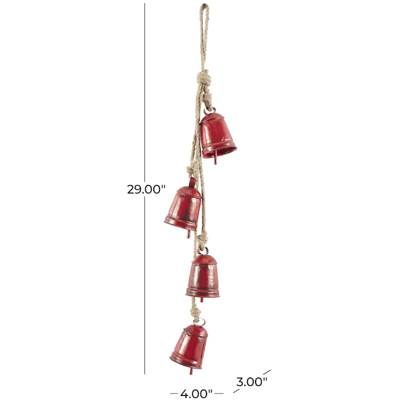 Metal Handmade Cluster Decorative Bells with 4 Bells on Jute Hanging Rope - Gold, Red, White, Black - Roche River Decor