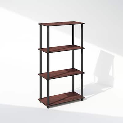 43.25 in. Tall Dark Cherry/Black Wood 4-Shelf Bookcase