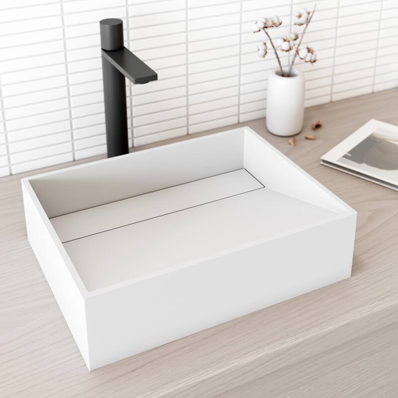 Vigo Starr 17-1/8" Rectangular Matte Stone Vessel Bathroom Sink - Matte White