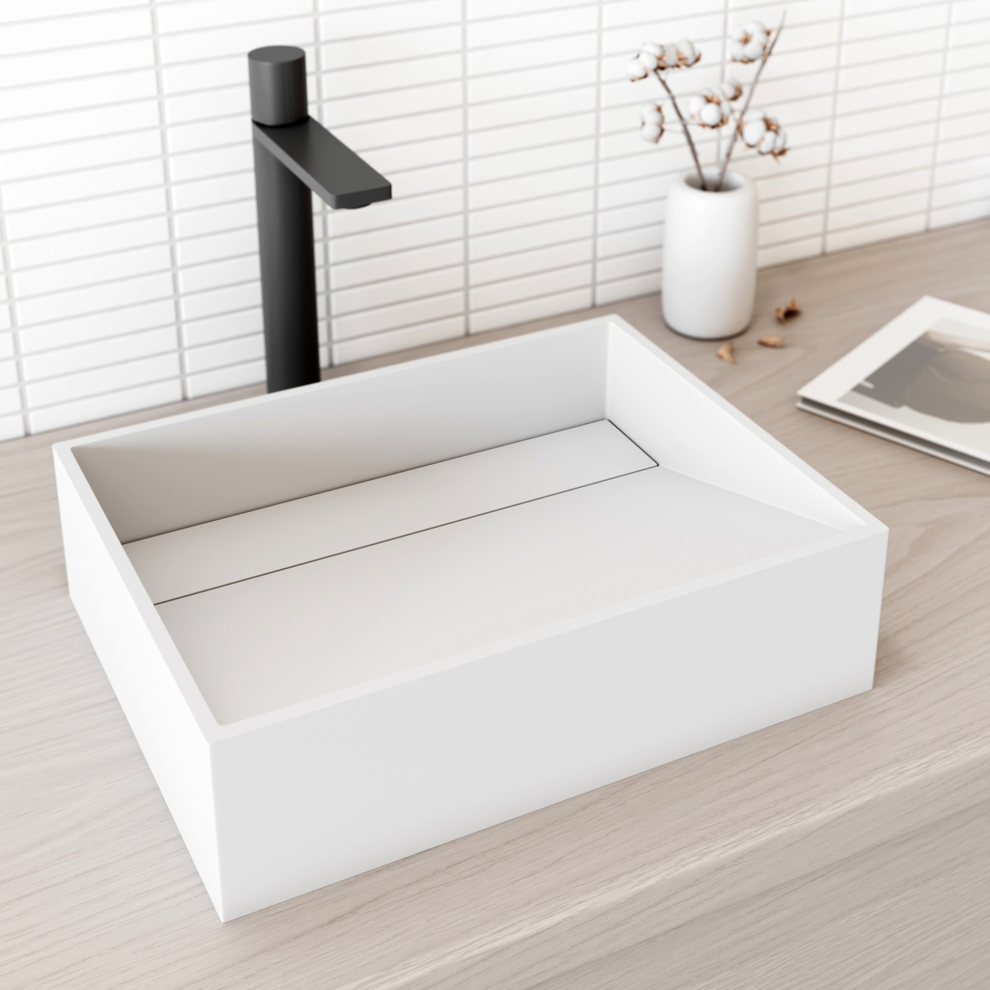 Vigo Starr 17-1/8" Rectangular Matte Stone Vessel Bathroom Sink