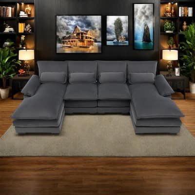 110" U-Shaped Velvet Sectional Sofa with 6-Seat Modular Sleeper and Chaise Lounge & Lumbar Pillows (330lb/Seat Capacity)