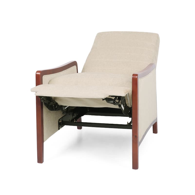 Roomfitters Mid Century Modern Fabric Channel Stitch Wood Pushback Recliner, Elegant Recliner for Living Room