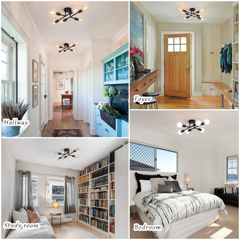 6-Light Modern Semi-Flush Mount Light for Bedroom Study Living Room
