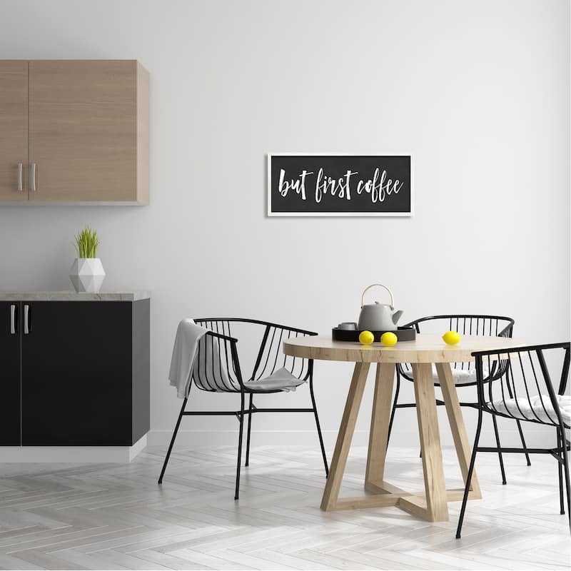 Stupell But First Coffee Calligraphy Script Kitchen Phrase Framed Wall Art, Design by Lettered and Lined - Black