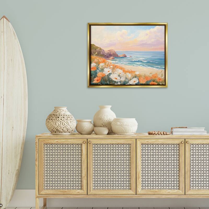 Stupell Poppies by Beach Bay Framed Floater Canvas Wall Art Design By Arlington Prints