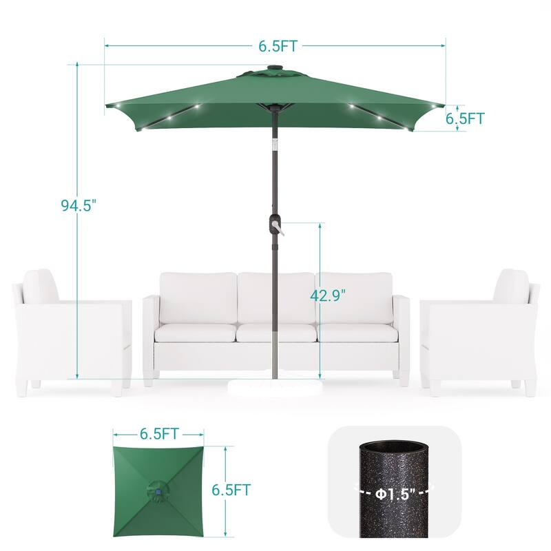 BONOSUKI 6.5x6.5Ft LED Patio Market Umbrella Weather-Resistant Frame