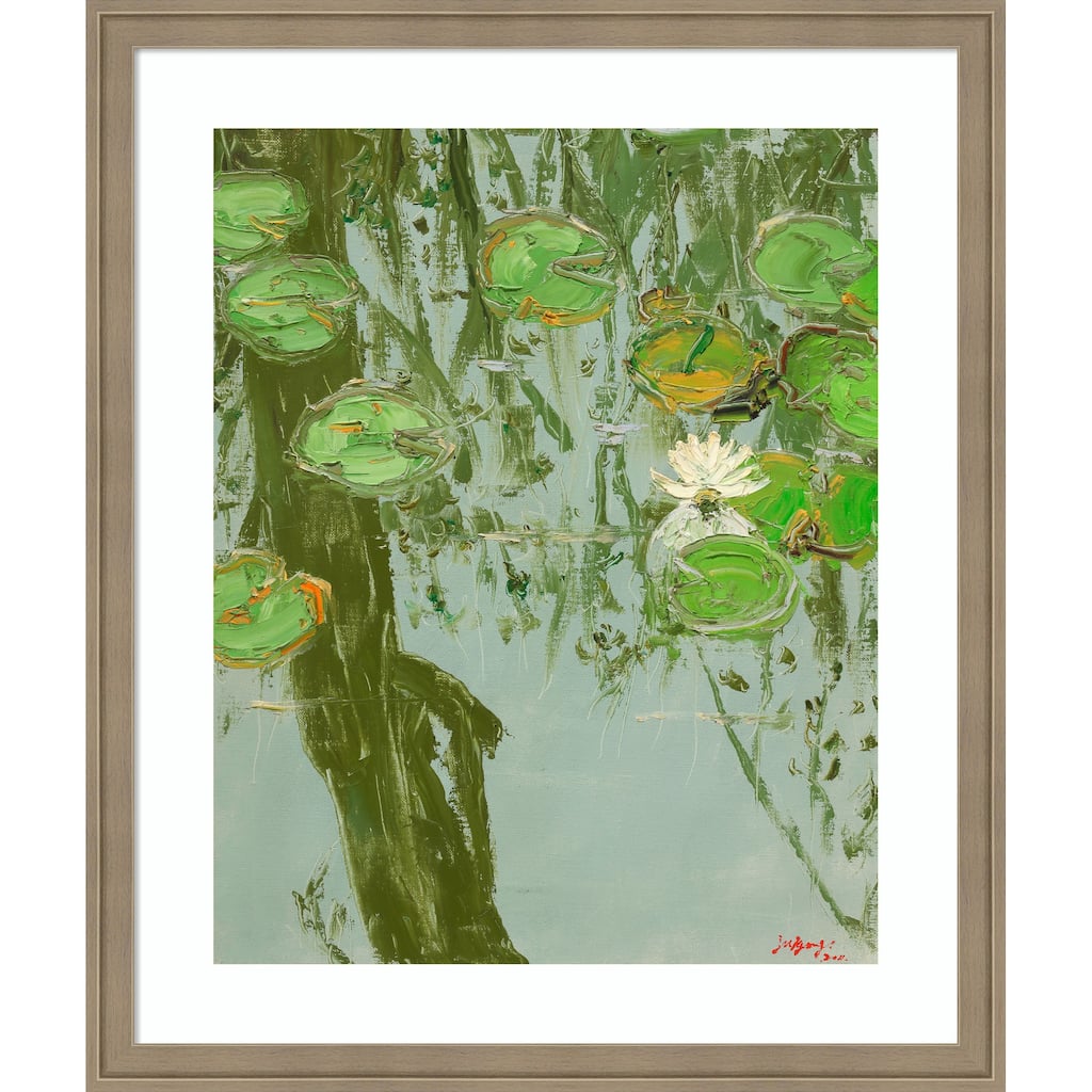White Water Lily in Pond by Jukyong Park Wood Framed Wall Art Print