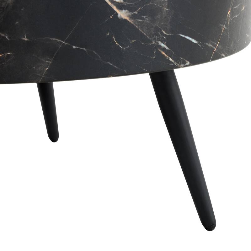31.5 Inch Round Coffee Table with Adjustable Legs Small End Table with Marble Sticker Top Home Center Table
