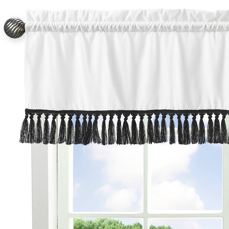 Sweet Jojo Designs Black and White Boy Girl Gender Neutral Unisex Window Curtain Valance Boho Stitch Farmhouse Bohemian Fringe