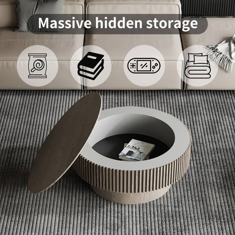 31.5 Inch Round Coffee Table with Storage