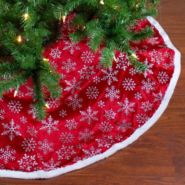 Shop 48 Red And Silver Glitter Snowflake Christmas Tree Skirt