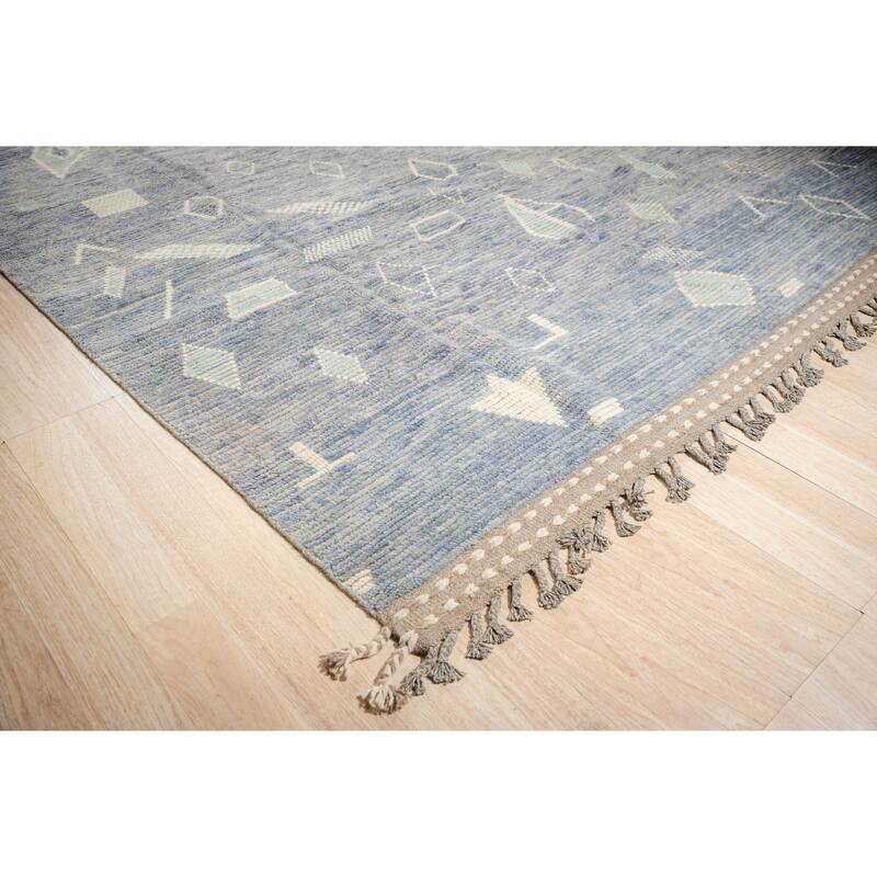 Home Decor Blue Hand-Knotted Wool Contemporary Shapes Marrakech Handspun Area Rug. Elegant and Stylish Rug for Living Room