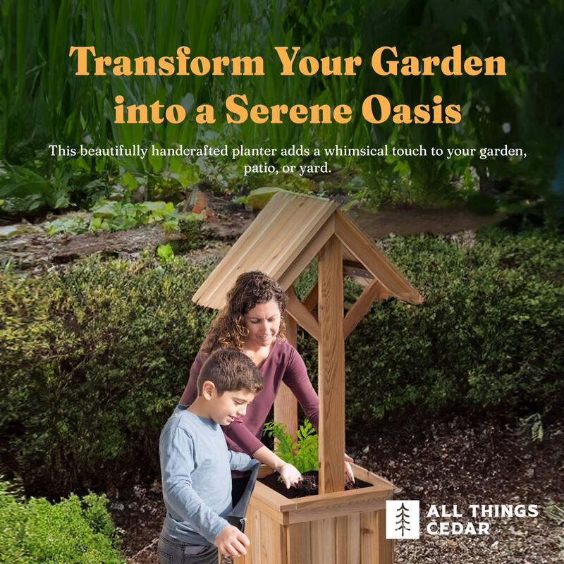 All Things Cedar 4-Ft Outdoor Wishing Well Planter Box for Flowers and Plants - 21