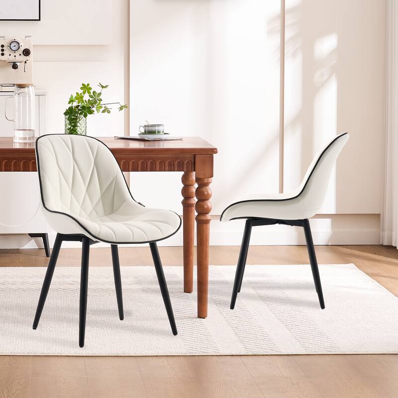 Modern Dining Chairs Set of 2 with Curved Backrest - White