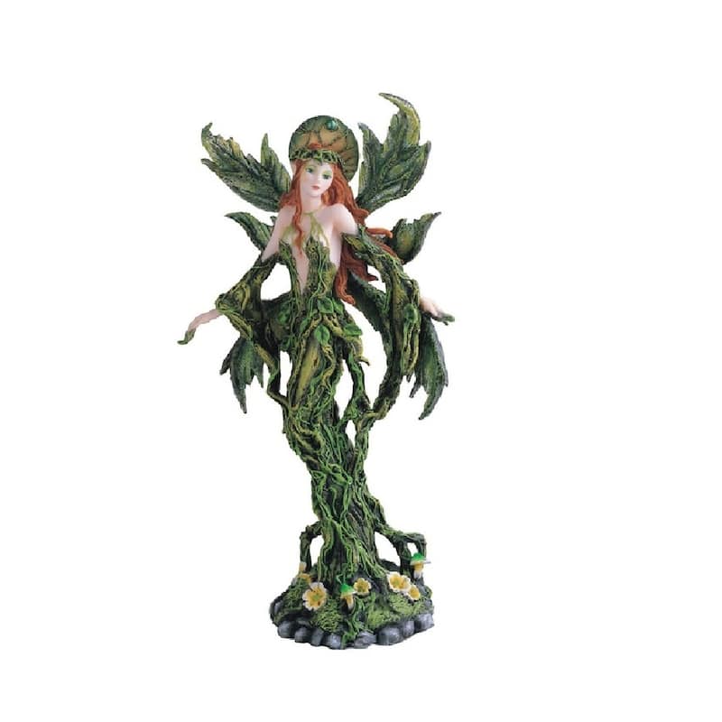 Q-Max 12"H Tree Fairy with Green Wings Statue Fantasy Decoration Figurine