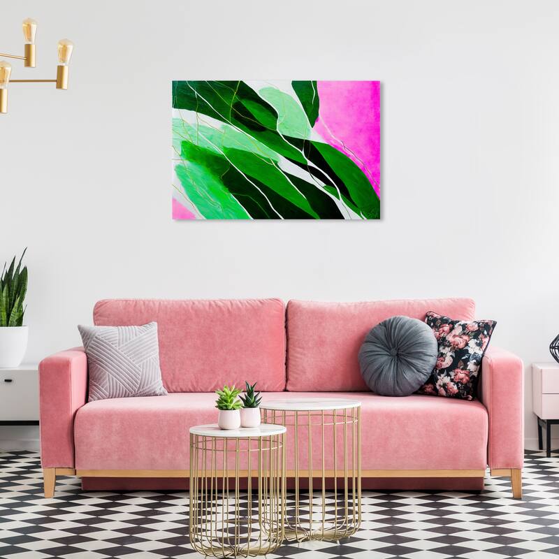 Wynwood Studio Abstract The Emerald Splash Pink and Hot Pink Tropical Wall Art Canvas Print - 24 x 36