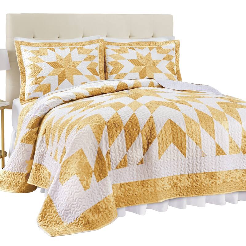 Oversized Classic Star Patchwork Floral Border Quilt
