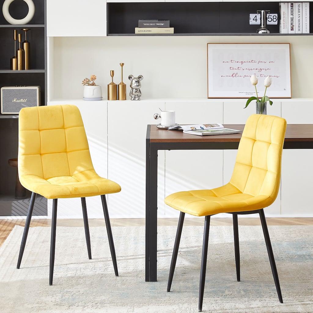 Mid-Century Modern Velvet Dining Chairs with Ergonomic Design, for Kitchens and Living Rooms, 2-Piece Set, Yellow