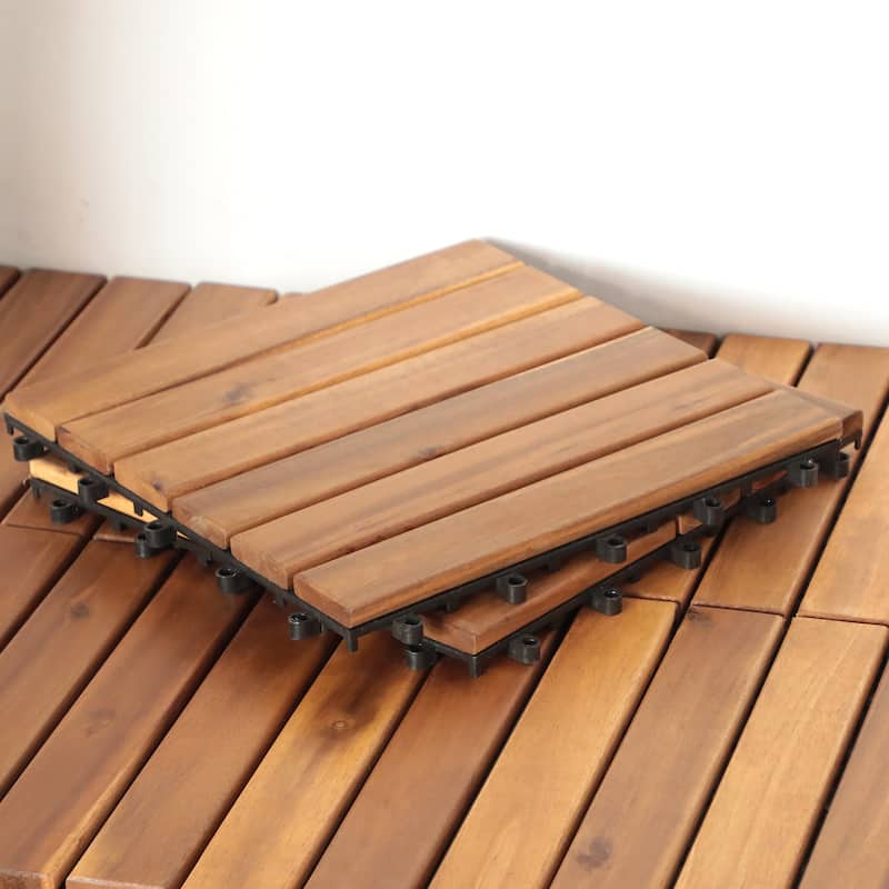 10 Pcs Patio 12"x 12" Acacia Wood 6-slat Deck Tiles