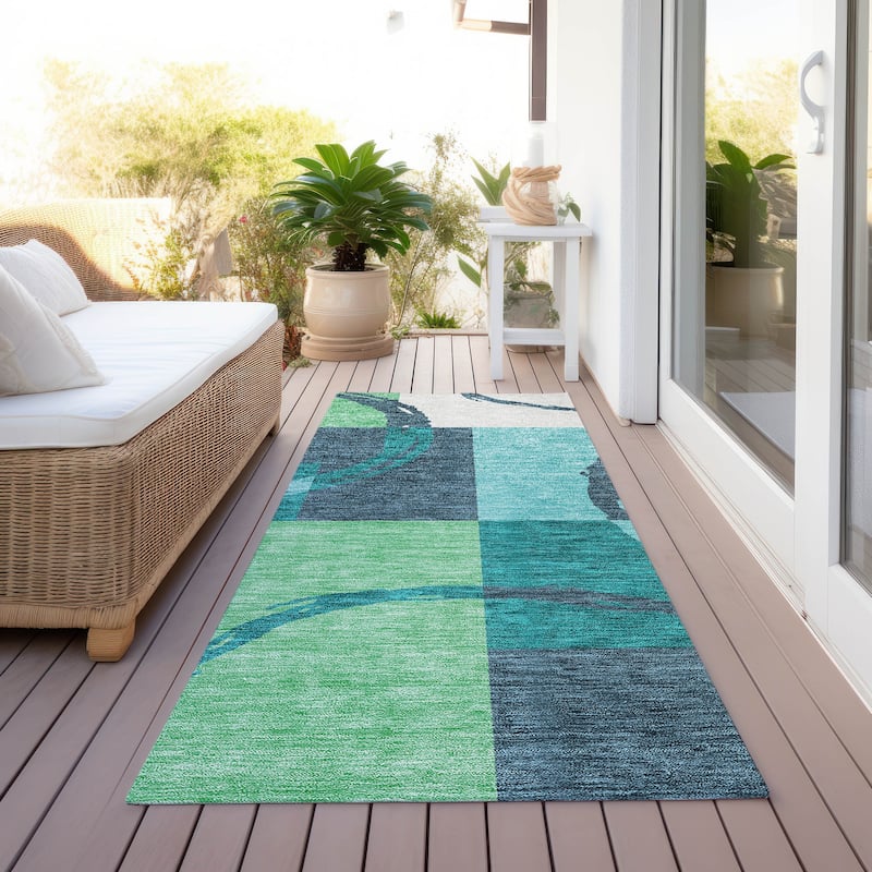 Machine Washable Indoor/ Outdoor Contemporary Chantille Rug - Teal - 2'3" x 7'6"