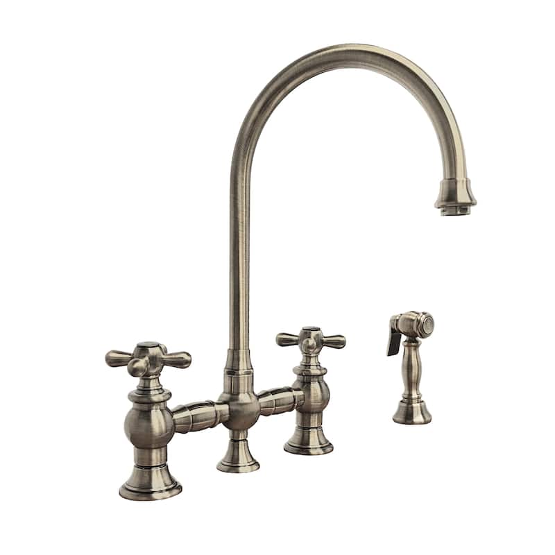 Vintage III Plus Bridge Faucet with Gooseneck Swivel Spout, Cross Handles and Solid Metal Side Spray