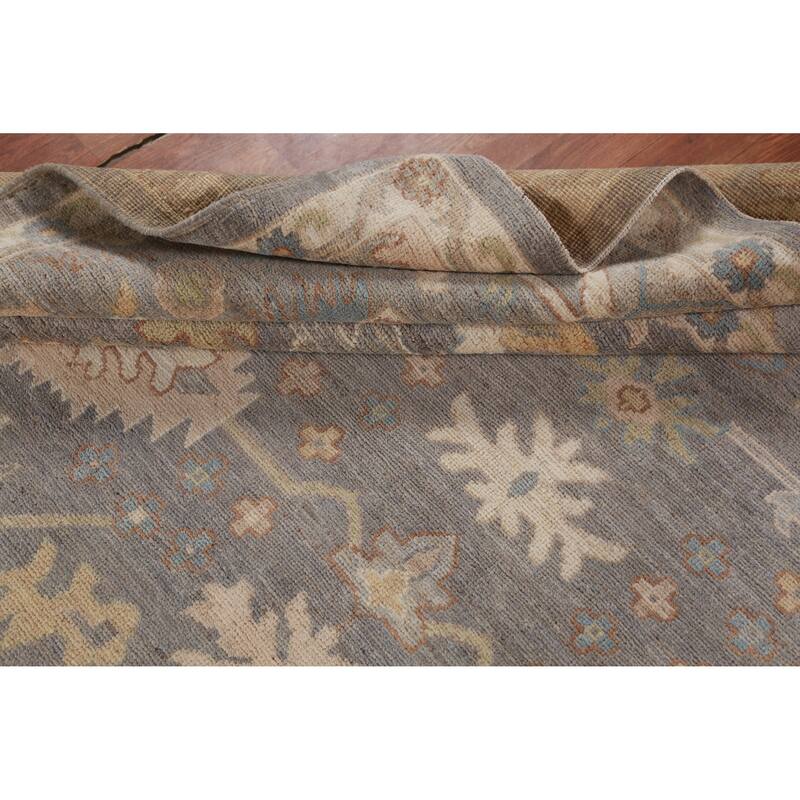 Hand Knotted Oriental 100% Wool Carpet Transitional All-Over Greys & Charcoal Oushak Area Rug - 12' 0'' X 9' 1''