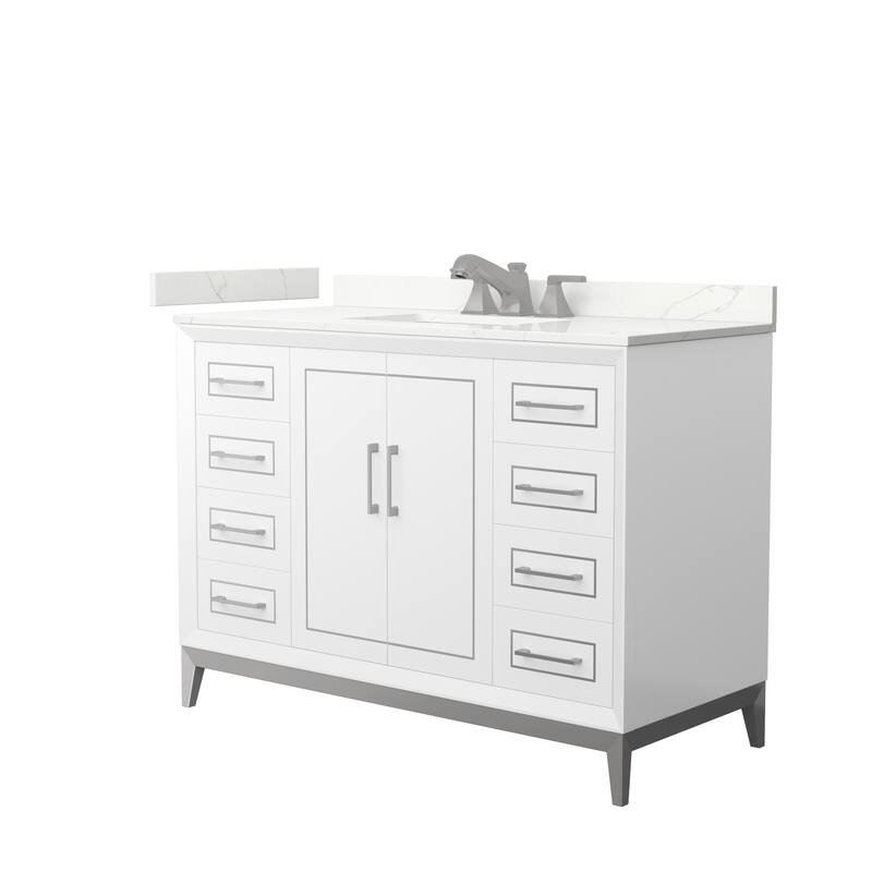 Marlena 48-inch Single Vanity, Quartz Top - White, Nickel Trim, Giotto Quartz Top