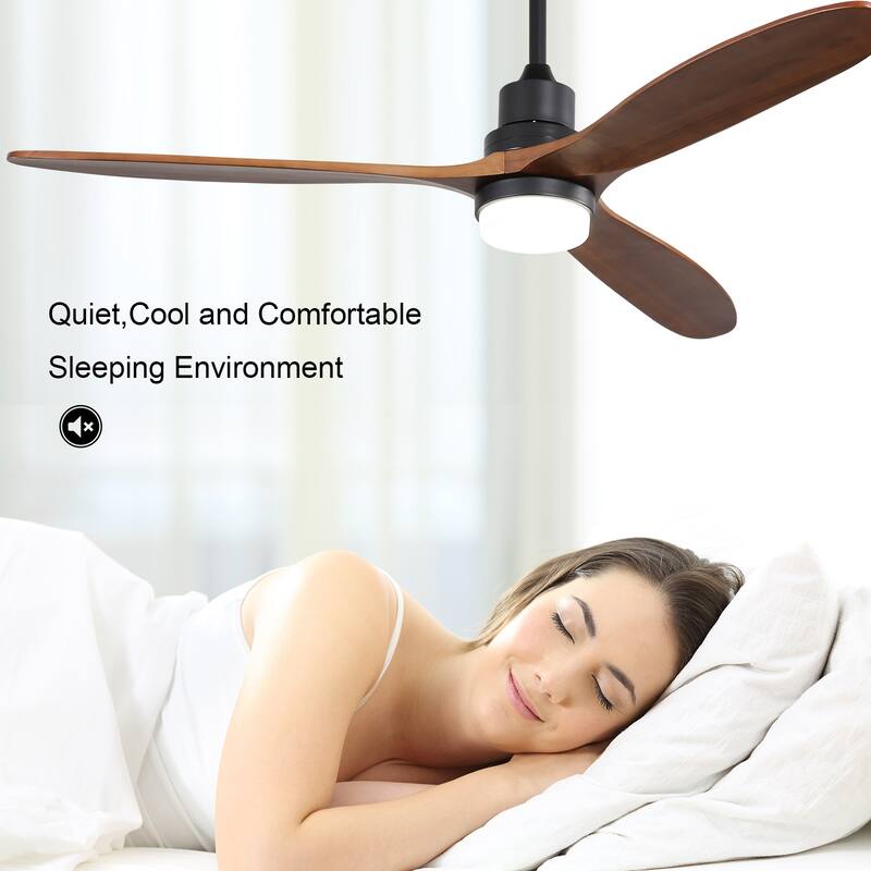 Indoor/Outdoor Wooden Ceiling Fan with Light & Remote Control, 60 Inch Noiseless Reversible Ceiling Fan Chandelier